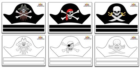 free Printable Pirate Hat Template Designs | Just Family Fun Pirate Hats Diy, Pirate Hat Template Free Printable, Printable Pirate Hat, Pirate Hat Template, Pirate Hat Crafts, Pirate Captain Hat, Pirate Craft, Pirate Printables, Pirate Symbols