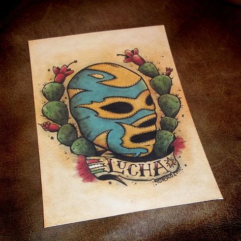 Lucha Libre Mexican Branding, Wrestling Tattoos, Luchador Masks, Traditional Tattoo Style, Tattoo Style Art, Luchador Mask, Mask Tattoo, Traditional Tattoo Art, New School Tattoo