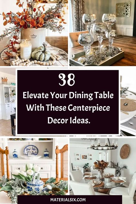 Looking to elevate your dining space? Explore our collection of 35 dining table centerpiece ideas to add a touch of elegance and modern flair to your home decor. Whether you prefer a simple everyday look or an elegant, timeless centerpiece, we have options for every style. From modern and minimalist designs to chic and stylish arrangements, find the perfect dining table centerpieces for your home. Add personality and charm to your dining area with our curated selection of centerpieces that will Dining Arrangement Ideas, Brown Dining Table Decor Ideas, Dining Room Decor Centerpiece, Dining Table Decor Ideas Centerpieces, Vintage Centerpieces Dining Room, Formal Dining Room Table Decor Ideas, Large Dining Table Centerpiece Ideas, Dining Room Table Arrangements, What To Put On Dining Room Table