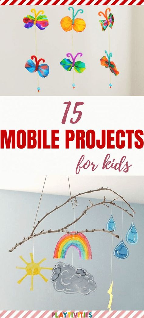 Preschool Mobile Ideas, Mobile Ideas For School Projects, Spring Mobile Crafts For Kids, Spring Mobiles For Classroom, Mobile Diy Hanging, Kids Mobile Craft, Hanging Mobile Art Diy, Diy Hanging Mobile, Hanging Crafts For Kids