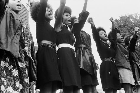 1968 - Black Panthers at a ‘Free Huey’ rally, Oakland, California, 1969; from Stanley Nelson’s documentary film The Black Panthers: Vanguard of the Revolution, 2015... Black Panthers, Thelma & Louise, Black Panthers Movement, Don Delillo, Black Panther Party, Intersectional Feminism, Power To The People, African American Women, Black American