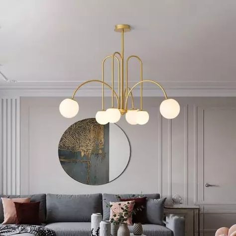 Hanging Lamps For Bedroom, Gold Hanging Lights, Nordic Chandelier, Exhibition Room, Nordic Living Room, Wrought Iron Chandeliers, Hanging Ceiling Lamps, Ball Lamps, Iron Chandeliers