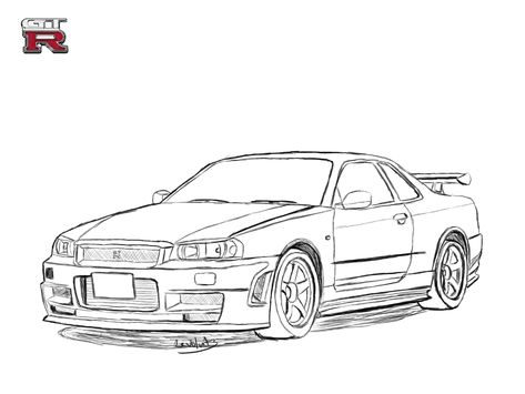 Nissan Skyline R34 Drawing by Revolut3 on DeviantArt Nissan Skyline R34 Drawing, Outlined Pictures, Nisan Skyline, Gtr Drawing, Nissan V16, Nissan Gtr 34, Skyline Gtr34, Nisan Gtr, Vehicles Drawing