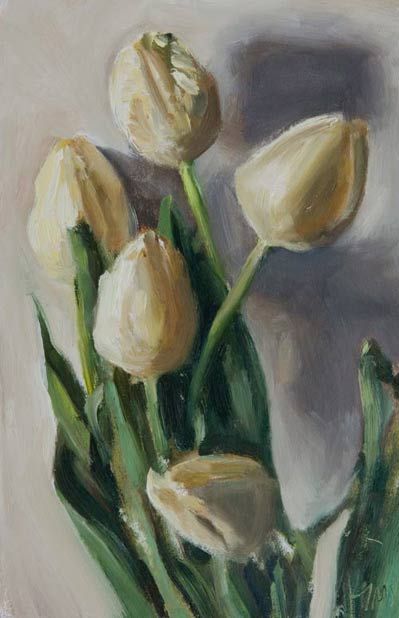Daily painting titled  White Tulips Tulip Painting, Tulips Art, White Tulips, Arte Inspo, Lukisan Cat Air, Daily Painting, Ethereal Art, Flower Art Painting, Arte Floral