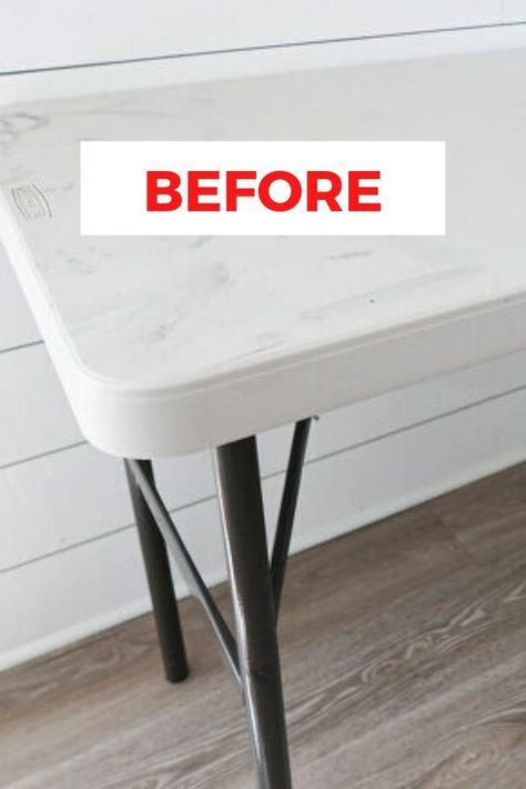 Don't know what to do with your old white foldable table that's been sitting outdoors for a while? Check this great DIY idea and learn how to paint it to make it look like wood. #diy #plastictable #makeover Painting Plastic Furniture, Folding Table Diy, Air Conditioner Hide, Retique It, Concrete Repair Products, Concrete Stain Patio, Concrete Painting, Diy Water Fountain, Painted Front Porches