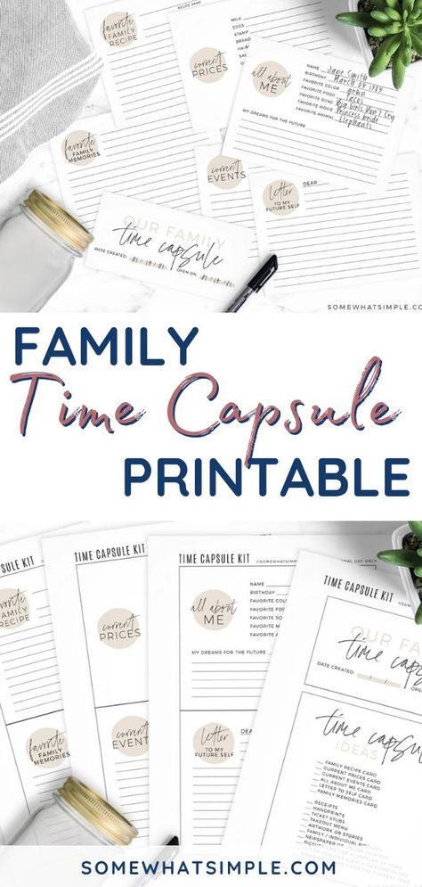 Download our time capsule printable pack and get ready for a fun family activity with memories just waiting to be re-discovered! Grab them over at SomewhatSImple.com Time Capsule Printable Free, Family Time Capsule, Time Capsule Ideas, Activity Games For Kids, Young Women Activities, Chore Chart Kids, Women Ideas, Diy Presents, Fun Family Activities