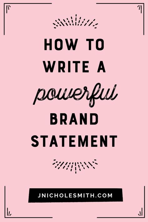 What is a brand statement and how do I get one? | This is a quick but value-packed step-by-step tutorial for writing your brand statement. You’ll learn the essential components every brand statement needs in order to resonate with your audience, and how to describe your mission powerfully in just a few words. Be sure to grab the FREE Brand Statement Worksheet to help you through the process! | J.Nichole Smith #jnicholesmith #brandingtips #brandstatement #entrepreneurtips #freeprintable How To Create Your Personal Brand, How To Create A Brand Logo, Creating A Brand For Yourself, Linkedin Strategy, Personal Brand Statement, Brand Statement, Garden Business, Beauty Entrepreneur, Instagram Success