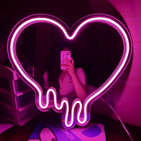 Neon Mirror, Mirrored Walls, Heart Neon Sign, Heart Shaped Mirror, Melting Heart, Heart Neon, Mirror Decor Ideas, Arch Light, Led Wall Decor