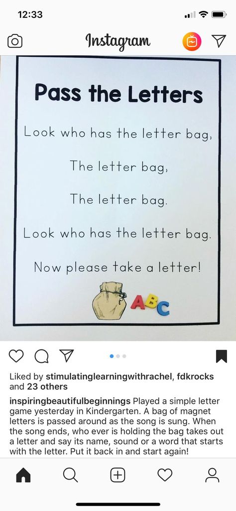 Letter bag game for preschool education. STEM LITERACY Sign In Activities For Preschoolers, Prek Large Group Literacy, Letter Of The Week Ideas Preschool, Large Group Literacy Prek, Literacy Prek Activities, Literary Preschool Activities, Abc Lesson Plan Preschool, Letter Movement Activities, Letter D Games For Preschool