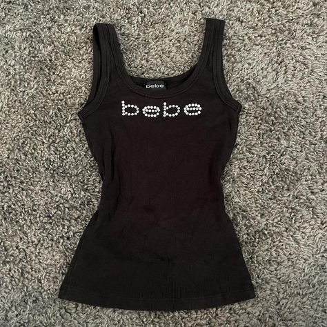 TRASHY Y2K BEBE TANK TOP super adorable mcbling... - Depop Rhinestone Tank Top Y2k, Mcbling Tank Top, Trashy Y2k Shirts, Bebe Outfit Y2k, Cute Vintage Tops, Trashy Y2k Tops, Y2k Tops 2000s, Mcbling Shirts, Depop Clothes Y2k