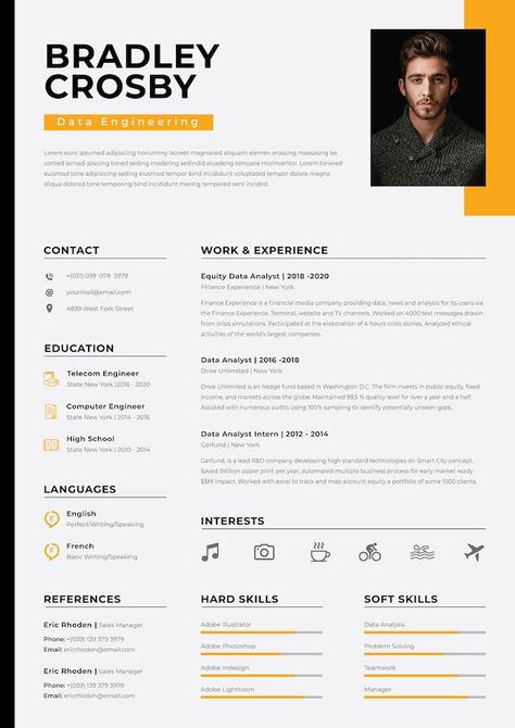 CV Resume Data Engineering Template - Design Template Place Best Cv Template, Data Engineering, It Cv, Resume No Experience, Cv Design Template, Engineering Resume, Resume Design Creative, Cv Resume, Cv Design