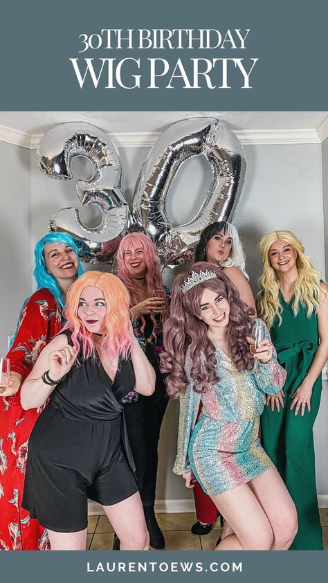 30th birthday wig party - a different and creative way to celebrate your birthday with friends! #wigbirthday #birthdayparty #30thbirthday Braided Short Hairstyles, Hair Birthday, Hairstyle Straight, 30th Birthday Bash, Hairstyles Wigs, Afro Wig, Curly Haircuts, Birthday Hairstyles, Wig Party