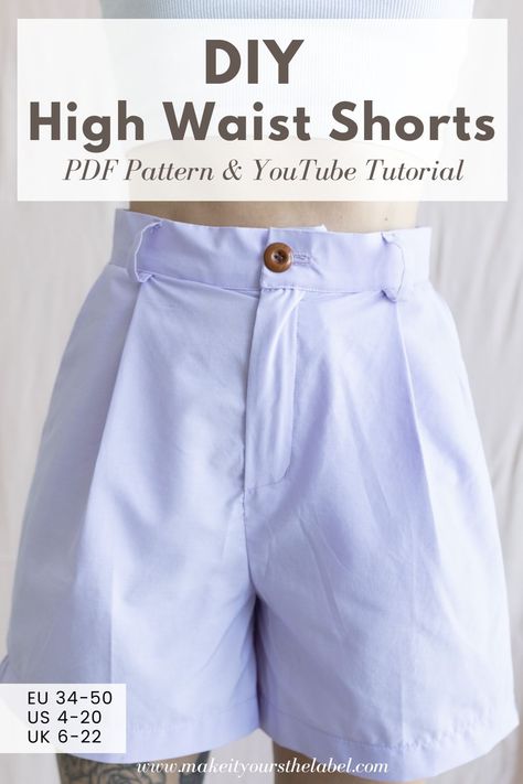 Diy High Waisted Shorts, High Waisted Shorts Pattern, Linen Shorts Pattern, Diy Shirt Pattern, Summer Pants Pattern, Easy Sewing Projects Clothes, Shorts Pattern Sewing, Summer Pants For Women, Shorts Pattern Free