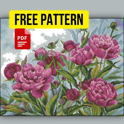 Free large cross stitch pattern with beautiful flowers Peonies. This pattern is quite large - 190 x 150 Stitches. So you can stitch the design for room decor. Cross Stitch Patterns Free Disney, Geeky Cross Stitch Patterns, Large Cross Stitch, Large Cross Stitch Patterns, Counted Cross Stitch Patterns Free, Dimensions Cross Stitch, Free Cross Stitch Pattern, Rose Cross Stitch Pattern, Free Cross Stitch Patterns