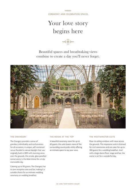 Event Space Business, Tortworth Court, Event Brochure, Magazine Design Cover, Castle Wedding Venue, Brochure Design Layout, Court Wedding, Wedding Brochure, Cotswolds Wedding