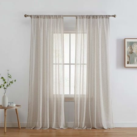 Where light and airy meet privacy the Lucento faux linen curtain. Gentle and light-diffusing, our faux linen curtain is the standard you see in 5-star hotels at a fraction of the cost. Lightweight and luxe, its delicately woven fabric adds the perfect amount of texture detailing to your home while simultaneously softening the room. Perfect for layering with your blackout curtains, ourfaux linen curtains bring life and elegance to supreme functionality. Size: 54 W x 96 L.  Color: Beige. Dinning Room Paint Colors, Taupe Sheer Curtains, Beige Curtains Living Room, Beige Sheer Curtains, Sheer Curtains Bedroom, Sheers Curtains Living Room, Taupe Curtains, High Curtains, Window Rods