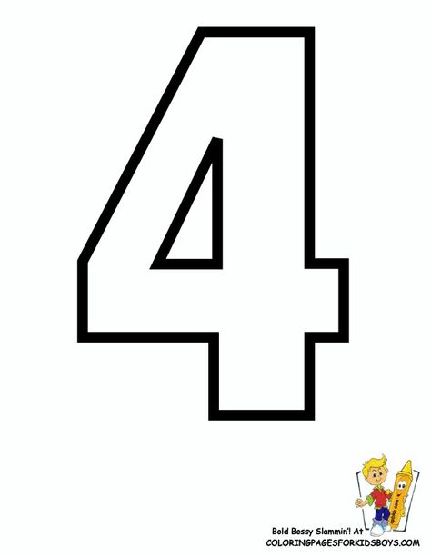 Number 4 Molde, Number 4 Drawing, Number 4 Template, Number 4 Printable, Number Fonts Free, Letters To Print, Preschool Patterns, The Number 4, Abc Kids