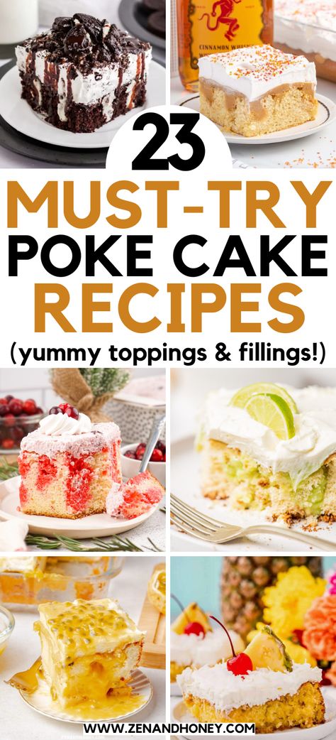 Best Poke Cake Recipes – If you love making poke cakes, you have to read on this amazing selection of the best poke cakes ever! From refreshing pineapple poke cake to decadent chocolate poke cake, and festive holiday poke cake recipes, you will find something for your choosing! Jell-o poke cakes, pudding poke cakes, poke cakes with sweetened condensed milk, Oreo poke cake, best easy poke cake. Dessert cakes. Poke Cake Recipes With Pudding, Poke Cake Box Cake, Dreamcycle Poke Cake, Ultimate Chocolate Poke Cake With Marshmallow Fluff, Gluten Free Jello Poke Cake, Pie, Poke Cake With White Cake, Cake With Condensed Milk Poke, Pineapple Poke Cake Recipes Condensed Milk