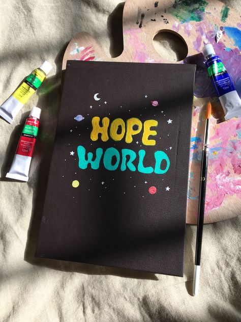 Kpop Inspired Paintings, Athestic Painting, Hope World Painting, Bt21 Painting Ideas, K Pop Painting Ideas, Bt21 Canvas Painting, Kpop Painting Ideas On Canvas, Bts Inspired Paintings, Painting Ideas Kpop