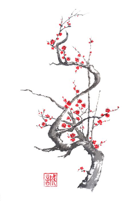 Four gentlemen sumi-e painting collection on Behance Japan Traditional Art, Japanese Traditional Art, Chinese Tree, Boom Kunst, Japanese Ink Painting, Zen Painting, Sumi E Painting, Japanese Tree, Arte Peculiar