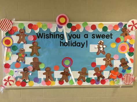 Christmas Candy Bulletin Board, Candy Cane Bulletin Board, Gingerbread Bulletin Board Ideas, Candy Bulletin Boards, Sunflower Bulletin Board, Seasonal Bulletin Boards, Classroom Bulletin Boards Elementary, Classroom Aesthetic, School Library Bulletin Boards