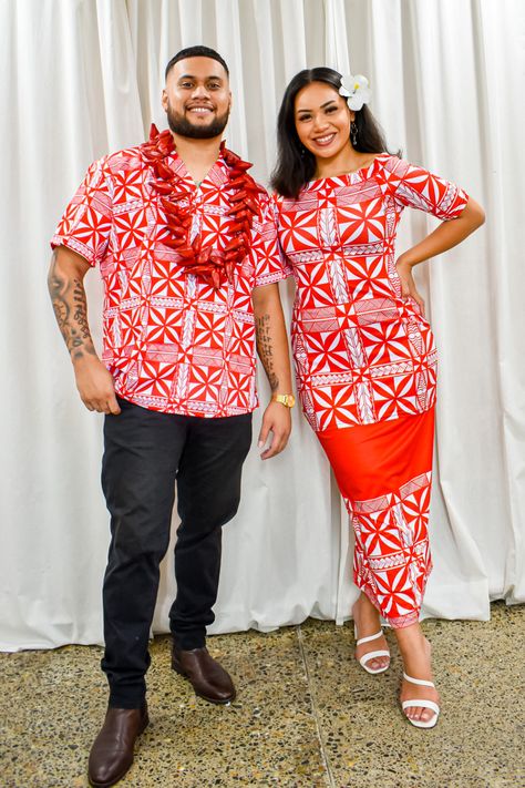 Embracing both tradition and elegance, the Aute puletasi dress & Amos shirt is the perfect statement set for many formal functions to come. 
POLYNESIAN MEN POLYNESIAN SHIRT POLYNESIAN FASHION ISLAND FASHION ISLAND WEAR ISLAND STYLE ISLAND DESIGN POLYNESIAN DESIGN POLYNESIAN WEAR POLYNESIAN STYLE PACIFIC ISLAND SHOP SOUTH PACIFIC MODERN WEAR HAWAII FASHION POLYNESIAN MEN FASHION POLYNESIAN FESTIVAL POLYNESIAN STYLE PASEFIKA STYLE Polynesian Dress Style, Puletasi Styles Samoa, Pacific Island Dress Patterns, Puletasi Designs, Couple Outfit Goals, Couples Attire, Samoan Puletasi, Tahitian Dress, Samoan Clothing