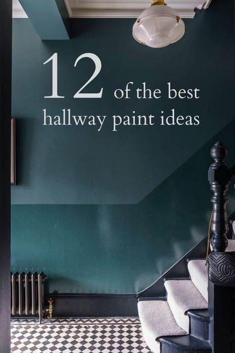 colour block painted hallway Stairway Paint Ideas, Entryway Color Ideas, Hallway Paint Ideas, Dark Hallway Ideas, Hall Paint Colors, Hallway Colour Ideas, Small Hallway Decorating, Hallway Wall Colors, Entryway Colors