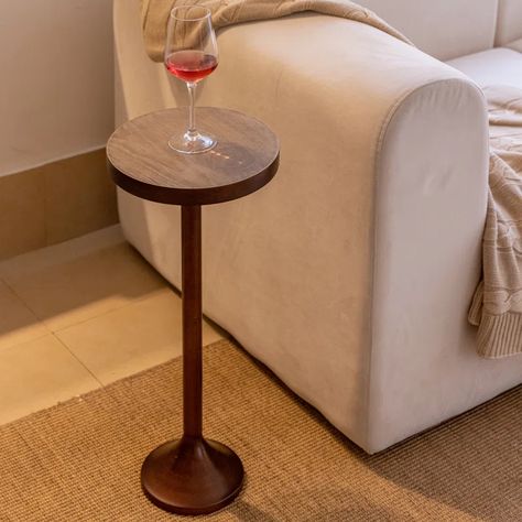 Latitude Run® Jilyn 24'' Tall Pedestal End Table & Reviews | Wayfair Small Pedestal End Table, Mini Side Tables Bedroom, Wood Drink Table, Drink Side Table, Small Side Table In Living Room, Cottagecore 2023, Martini Tables, Small Pedestal Table, Venetian House