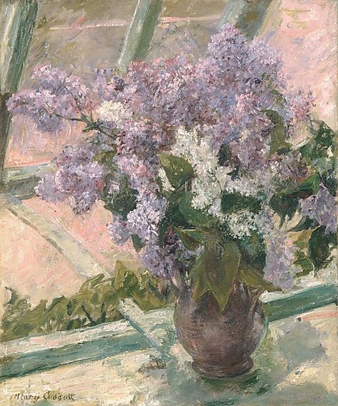 Mary Cassatt - Lilacs in a Window Paul Gauguin, Lilacs In A Window, Mary Cassatt Art, Window Poster, Arte Gif, American Impressionism, Mary Cassatt, Piet Mondrian, Pierre Auguste Renoir