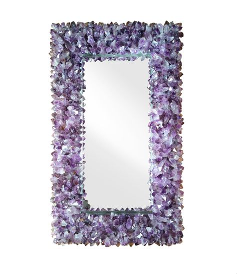 Violette Mirror Floral Mirror Diy, Organic Traditional, Contemporary Organic, Amethyst Rock, Floral Mirror, Dream Catcher Craft, Purple Mirror, Carved Wood Frame, Border Frame