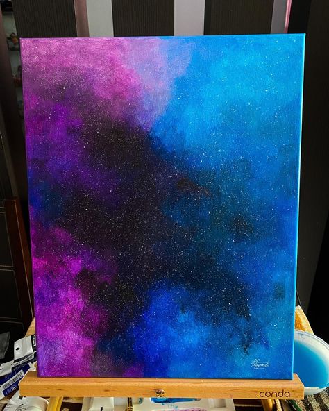 Galaxy Painting Acrylic Easy, Galaxy Painting Easy Acrylic, Outer Space Painting Acrylic, Gaxaly Painting, Galaxy Paintings Easy, Galaxy Diy Painting, Galaxy Painting On Canvas, Galaxy Diy Crafts, Space Acrylic Painting Easy