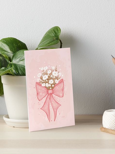 "Passtel Pink Coquette Bow" Art Board Print for Sale by rnmarts | Redbubble Paintings Of Pink Flowers, Idea For Drawing On Canvas, Light Pink Canvas Painting, Easy Artistic Painting Ideas, Painting Ideas For Exhibition, Pink Decor Diy Craft Ideas, Canvas Sketch Ideas Drawings, Coquette Canvas Art, Pink Diy Painting