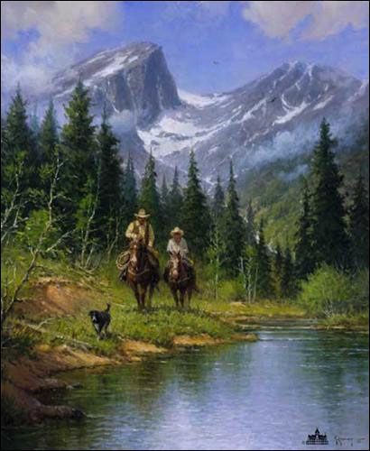 Western Comics, Beside Still Waters, Colorfull Wallpaper, Desen Realist, Cowboy Pictures, Western Artwork, Wilde Westen, Western Landscape, Western Paintings