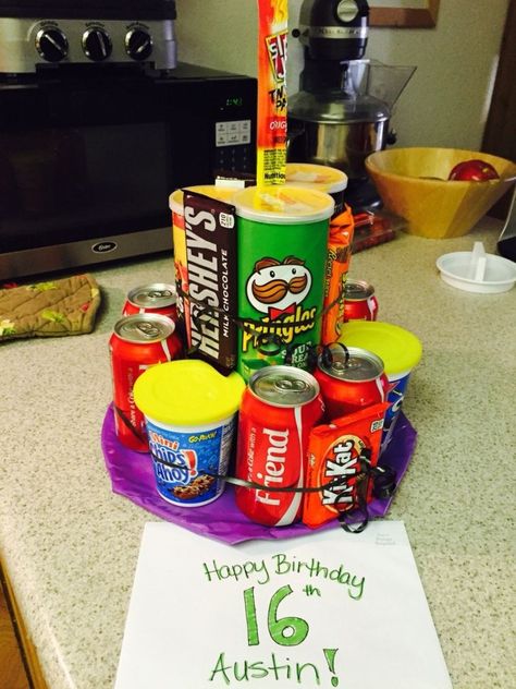 Birthday Cake For 12 Year Old Boy Pringles Soda Candy Junk Cake 16 Year Old Boy Birthday Idea - birijus.com Emoji Poop Cake, Birthday Cake For Teens, Poop Cake, 13th Birthday Boys, Boy Cakes, Teen Cakes, New Birthday Cake, Birthday Cakes For Teens