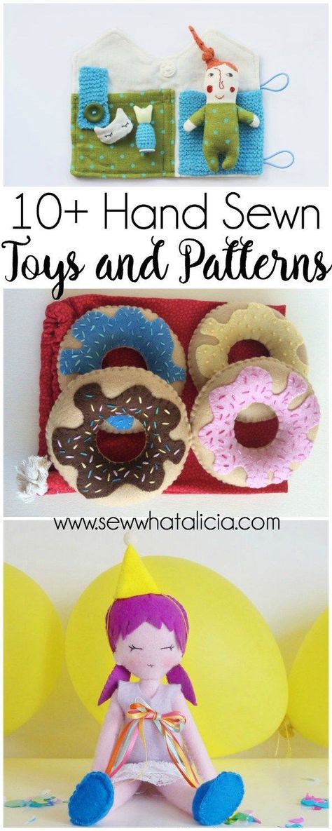 10+ Hand Sewn Toys and Patterns for Kids : Whether you want to buy a toy that is already made or get a pattern to make your own hand sewn toys this is the post for you. Click through for a full list of hand sewn toys and patterns for kids. | www.sewwhatal Tela, Amigurumi Patterns, Sewn Toys, Holiday Hand Towels, Patterns For Kids, Hand Sewing Projects, Sewing Stuffed Animals, Sewing Projects For Kids, Sewing Design