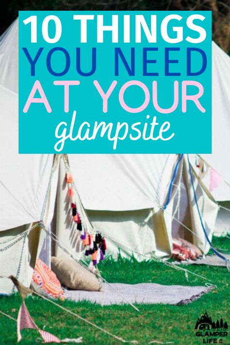 Boho Camping Tent, Camp Site Setup Ideas, Camping Set Up Ideas Tent, Glamp Site Ideas, Romantic Tent Camping Ideas, Glamping Must Haves Products, Glamping Campsite Ideas, Glam Tent Camping, Glamping Dome Ideas