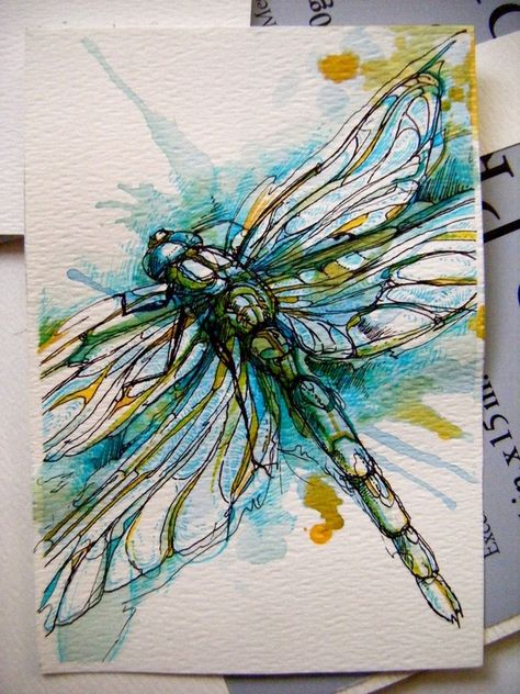 Abby Diamond Konst Designs, Art Aquarelle, Dragonfly Art, Insect Art, Lukisan Cat Air, Arte Sketchbook, Arte Animal, Watercolor Inspiration, Art Plastique
