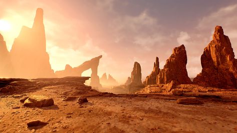 Submitted Stylized Wasteland Rocks Matte Painting, Mobil Design, Desert Environment, Desert Art, Environment Concept, High Fantasy, Environment Design, Unreal Engine, Environment Concept Art