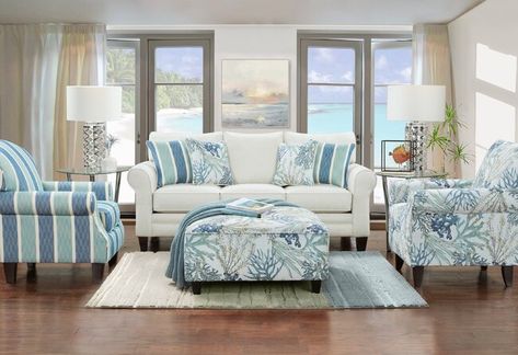 4 Piece Living Room Set, Fusion Furniture, House Florida, Southern Furniture, Beach House Living Room, Tropical Home Decor, Chelsea House, Estilo Chic, Types Of Sofas