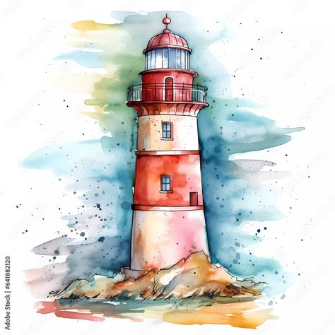 Watercolor painting of a lighthouse , ai Stock Illustration | Adobe Stock Lighthouse Clipart, Nautical Clipart, Lighthouse Photos, Lighthouse Painting, Lighthouse Art, Diy Watercolor Painting, Diy Watercolor, Cool Things, Watercolor Clipart