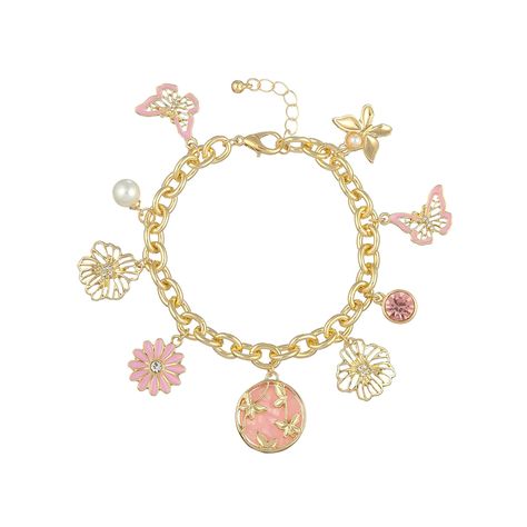 PRICES MAY VARY. 🌸Exquisite Flower Charm Bracelet: Indulge in the beauty of this meticulously crafted flower and butterfly charm bracelet, made with high-quality materials to ensure its durability and long-lasting wear. The delicate chain holds a charming pink flower, butterfly charm, adding an elegant touch to any outfit. 🔗Adjustable and Stylish: This stunning flower butterfly charm bracelet is designed for women who love stylish accessories. Its adjustable chain allows for a perfect fit on a Chain Bracelet With Charms, Bracelet Charms Pendants, Butterfly Charm Bracelet, Dainty Gold Bracelet, Teeth Jewelry, Bracelet Flower, Spring Bracelet, Gold Link Bracelet, Flower Butterfly