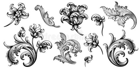 Flower Vintage Baroque Scroll Victorian Frame Border Floral Ornament Engraved Retro Pattern Rose Peony Tattoo Filigree Vector Stock Vector - Illustration of line, lily: 167507692 Maori Tattoos, Heraldic Shield, Scroll Ornament, Border Flower, Marco Vintage, Tattoo Black And White, Tattoo Concepts, Panther Tattoo, Victorian Frame