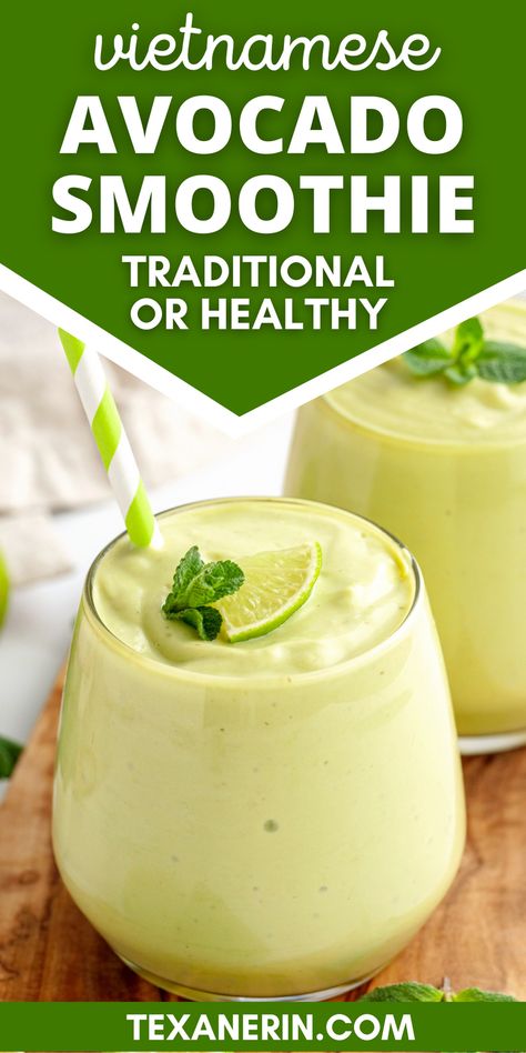 This Vietnamese Avocado Smoothie is simple, sweet, and creamy. This recipe includes options to make it the traditional way with sweetened condensed milk or the healthier paleo and vegan way with maple syrup and coconut milk. Great summer smoothie! Easy Vegan Smoothie Recipes, Vegan Avocado Smoothie, Avocado Smoothie Vietnamese, Vegan Smoothies Recipes, Drinks With Coconut Milk, Coconut Milk Drinks, Healthy Summer Smoothies, Avocado Smoothies, Avacado Smoothie