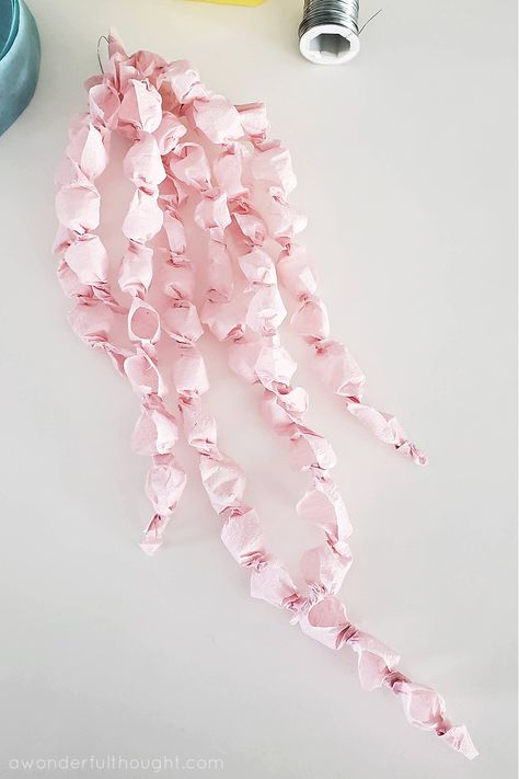 How to make paper wisteria - A Wonderful Thought Nature, Tissue Paper Wisteria Diy, Crepe Paper Streamer Flowers, Paper Vines Diy, Crepe Paper Wisteria, Paper Wisteria, Club Drinks, Decor 2023, Forest Decor