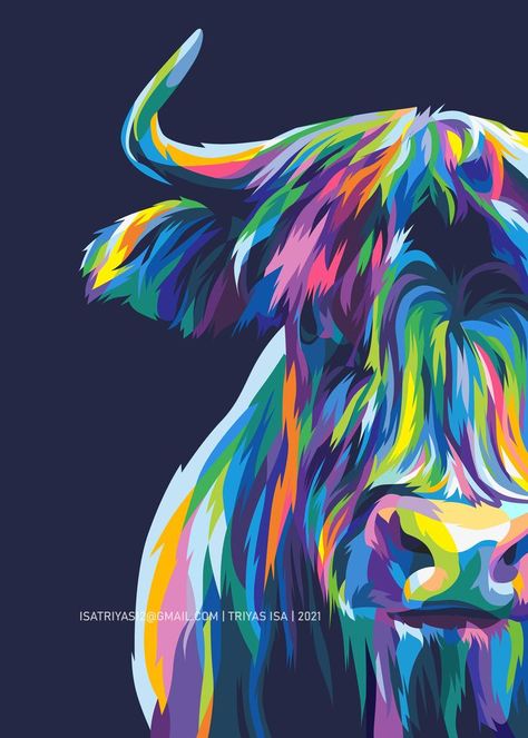 bull Croquis, Bright Colored Animal Art, Animal Pop Art Painting, Vector Animal Art, Colourful Animal Art, Colorful Animal Paintings Abstract, Colourful Animal Paintings, Wpap Art Animal, Bull Art Drawing