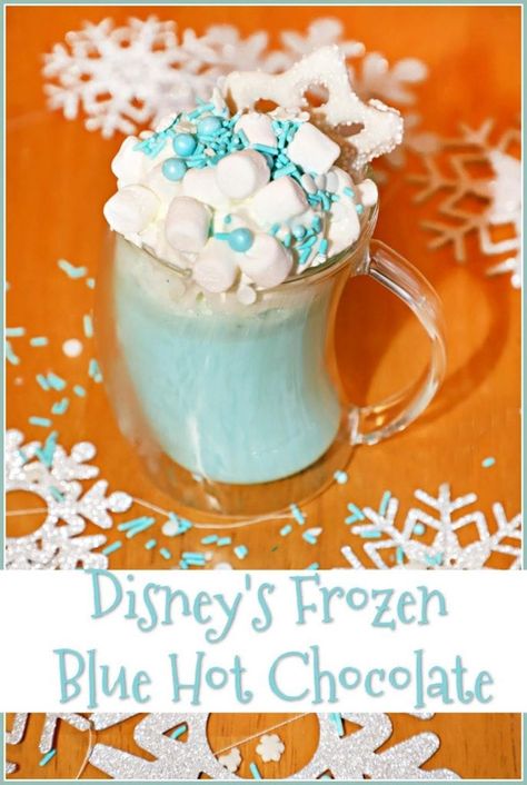 Disney's Frozen Blue Hot Chocolate - It's #ChristmasSweetsWeek and boy, do I have a fun recipe to start it off with a bang! This creamy and oh so sweet hot chocolate is made with blue tinted white chocolate and warm milk and is inspired by our favorite Disney movie, "Frozen". Blue Hot Chocolate, Frozen Blue, Baked Goat Cheese, Pumpkin Spice Donut, Green Chile Chicken, Frozen Hot Chocolate, Chocolate Bomb, God Jul, Hot Chocolate Recipes