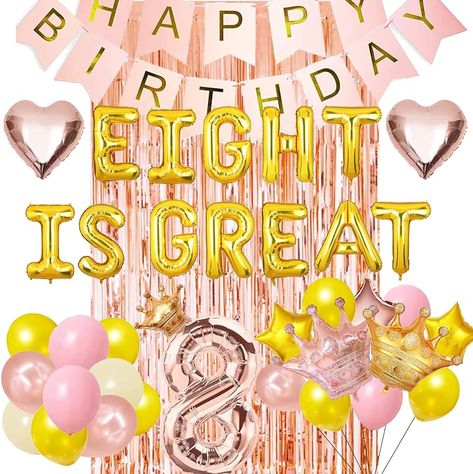 Eight Is Great, It's Great To Be 8, Diy Party Treats, Crown Balloon, Hello Kitty Party Supplies, Great To Be 8, Handmade Graduation Gifts, Birthday Elf, Luau Birthday Party