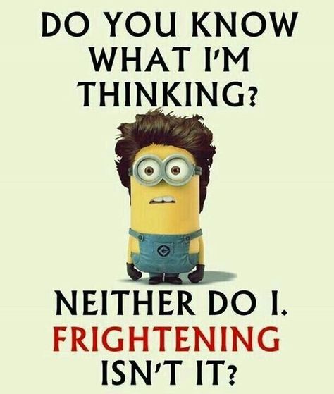 Do you know what I'm thinking? Neither Do I. Frightening Isn't It? Humour, Hilarious Quotes, Minions, Minion Photos, Minions Humor, Funny Minions, Funny Minion Memes, Minion Jokes, Minion Pictures