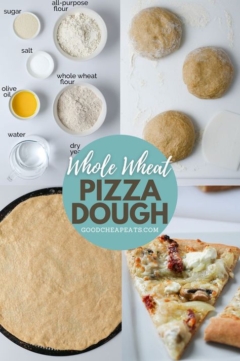 When you want to eat whole grains and you love pizza, then it's time to master Whole Wheat Pizza Dough. That way you can enjoy pizza exactly the way you like it without hoping that the local pizzeria can do the job right. With regular budget grocery staples, this homemade pizza dough mixes up in minutes and has a hearty, wholesome flavor. Whole Wheat Pizza Crust Recipe, Wheat Pizza Dough Recipe, Whole Wheat Pizza Dough, Budget Grocery, Grocery Staples, Wheat Pizza Dough, Wheat Pizza, Whole Wheat Pizza, Making Homemade Pizza