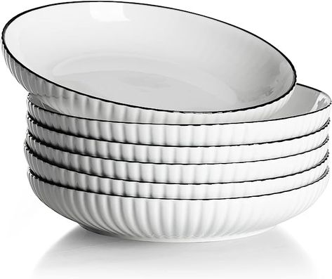 Amazon.com: JH JIEMEI HOME Pasta Bowls 30oz, Large Salad Serving Bowls, Ceramic White Dinner Plates set of 6, Wide & Shallow Bowls set, Microwave & Dishwasher Safe : Home & Kitchen White Dish Set, Serving Bowls Ceramic, Bowls Ceramic, Large Salad, White Dinner, Pasta Bowl Set, White Dinner Plates, Dinner Bowls, White Dishes